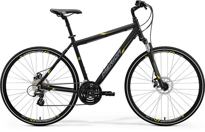 Bicicleta de trekking pentru barbati Merida Crossway 15-MD Negru(Gri/Galben) 2018